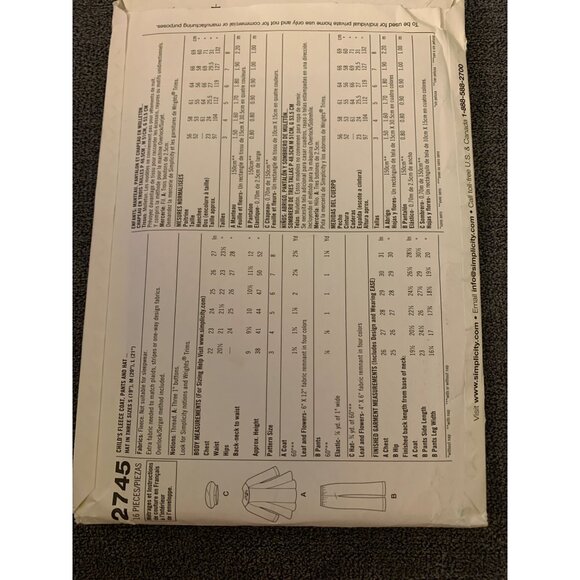 Simplicity 2745 Vintage Sewing Pattern Coat Pants & Beret Size 3 4 5 6 7 8 2008 - Picture 3 of 4